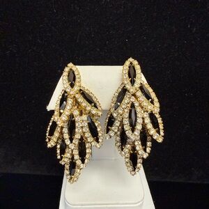 Elegant Gold Tone Black Crystal Dangle Earrings